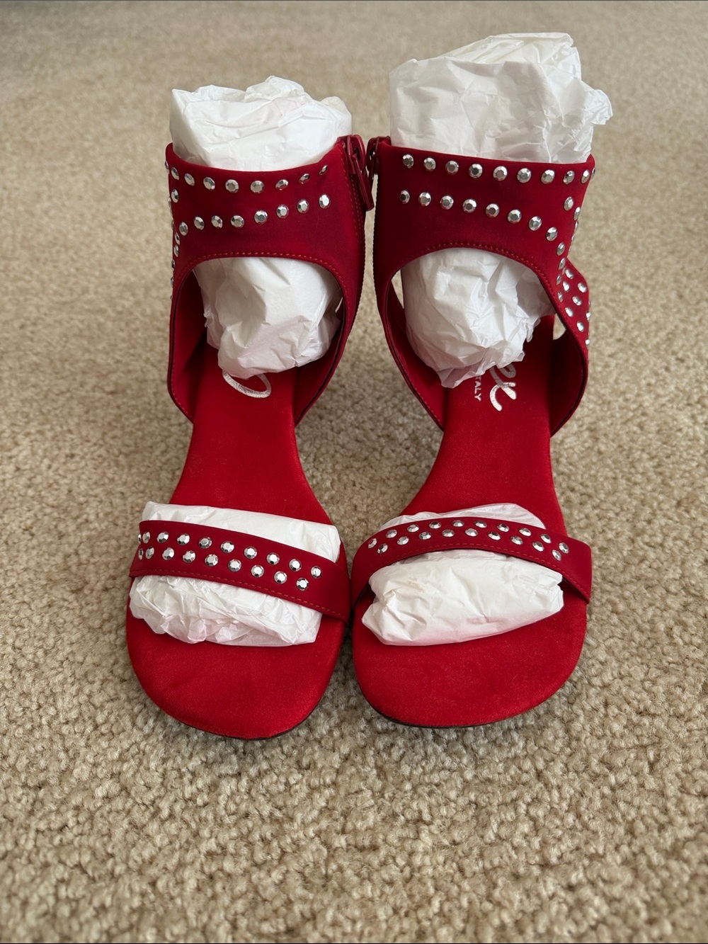 Onex Red Rhinestone Open-Toe Dance Shoes - Picture 2 of 6
